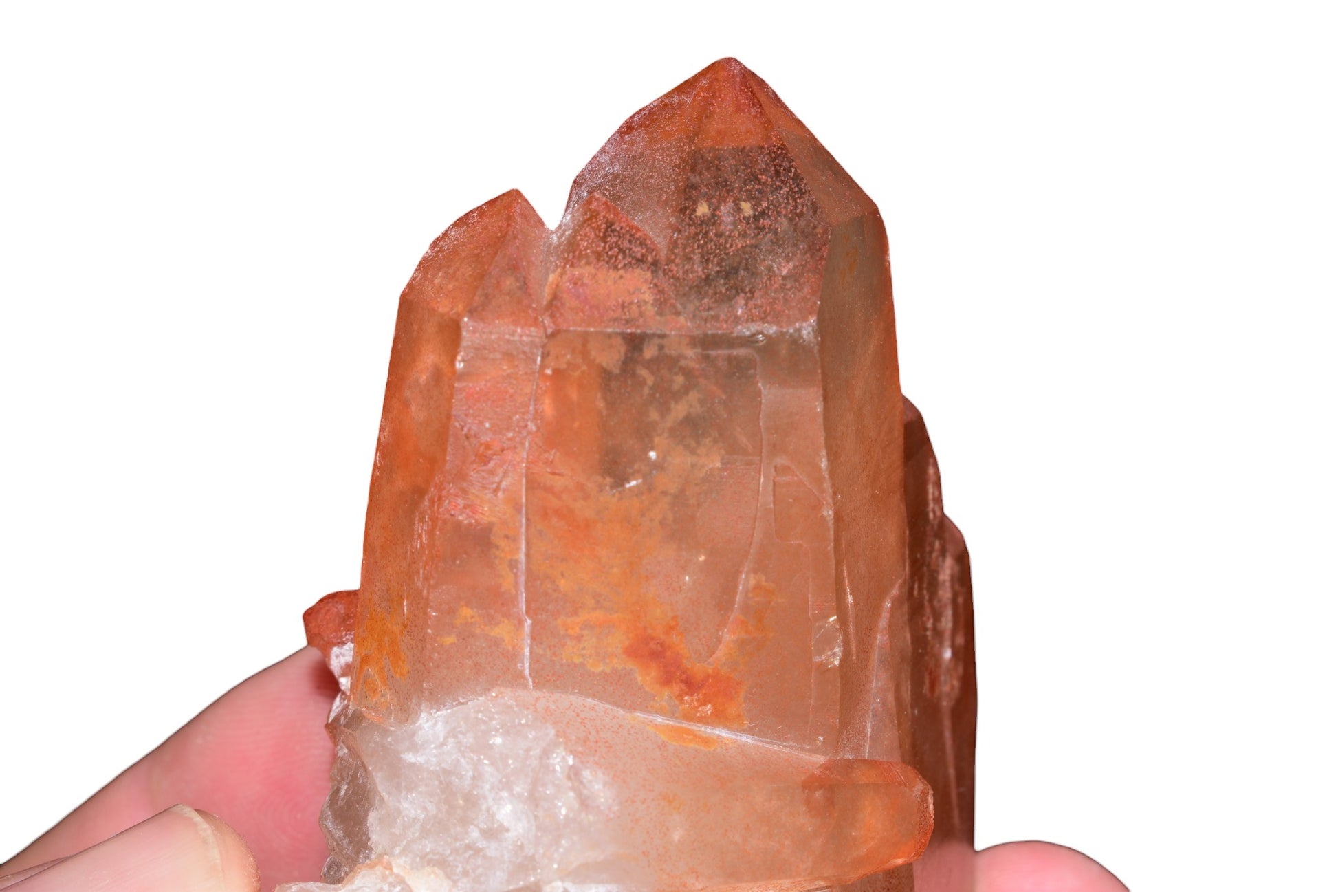 Buy Meteorite LLC red ferruginous quartz crystal cluster from Morocco with hematite inclusions and druzy surfaces.
