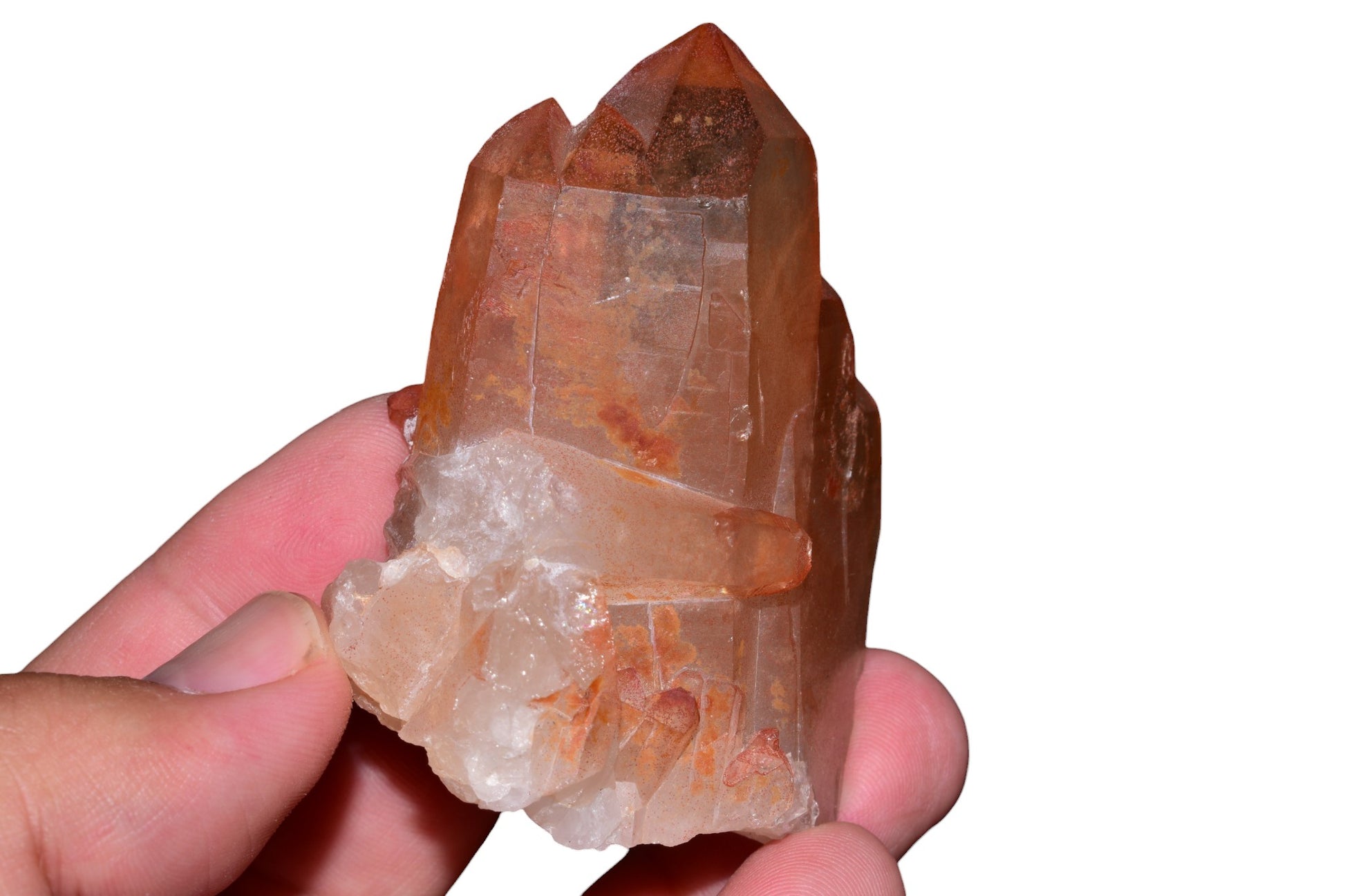 Buy Meteorite LLC red ferruginous quartz crystal cluster from Tinejdad, Morocco with hematite inclusions.