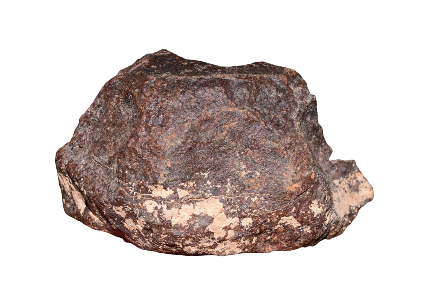 Chondrite meteorite 382g full fragment angular profile fracture face natural crust Morocco