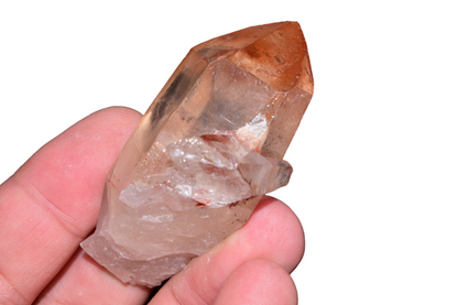 Left side view of red Ferruginous Quartz cluster from Tinejdad, Morocco, 60.8g