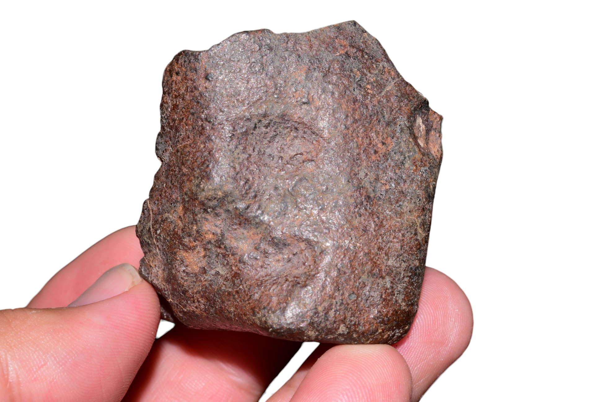 Moroccan chondrite meteorite 125g full fragment base view natural surface texture