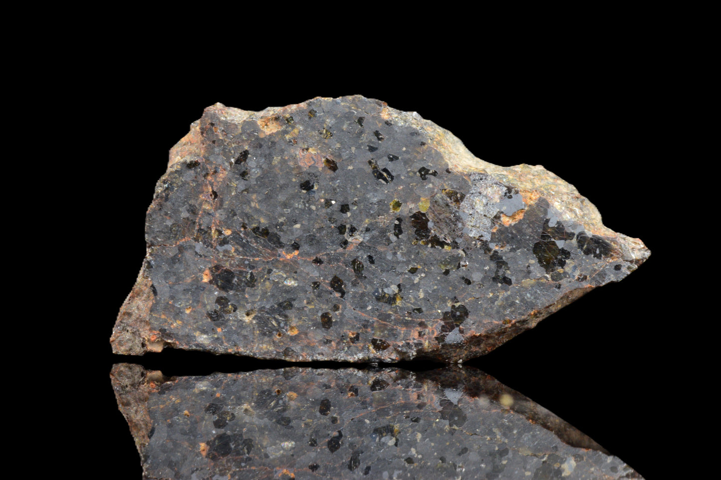 Slice of Brachinite NWA 11756 meteorite showing metallic and silicate mineral textures, weighing 1.52 grams.