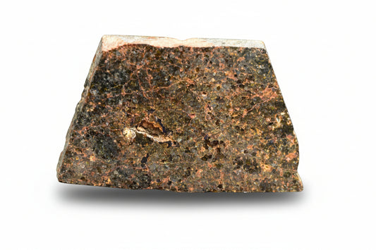 Brachinite NWA 11756 meteorite slice showing metallic and mineral textures, weighing 3.31 grams, from Buy Meteorite, LLC.