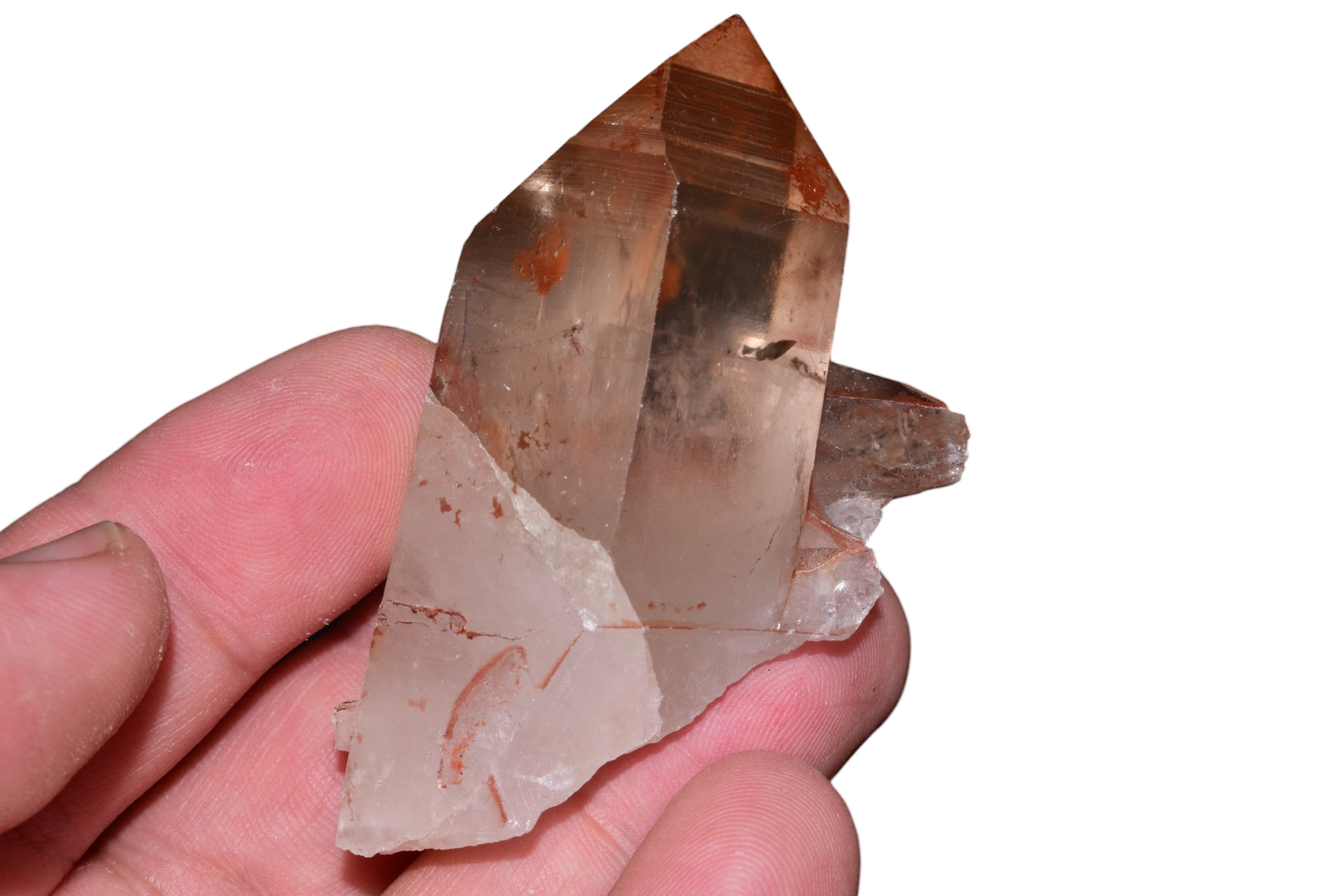 Red Quartz Crystal Cluster – Ferruginous Quartz from Tinejdad, Morocco, 60.8g, front view