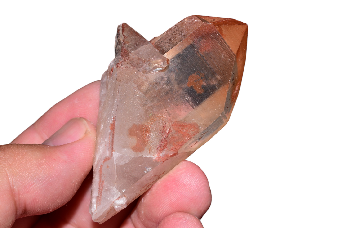 Right side profile of Quartz var. Ferruginous crystal cluster, Tinejdad, Errachidia Province, Morocco
