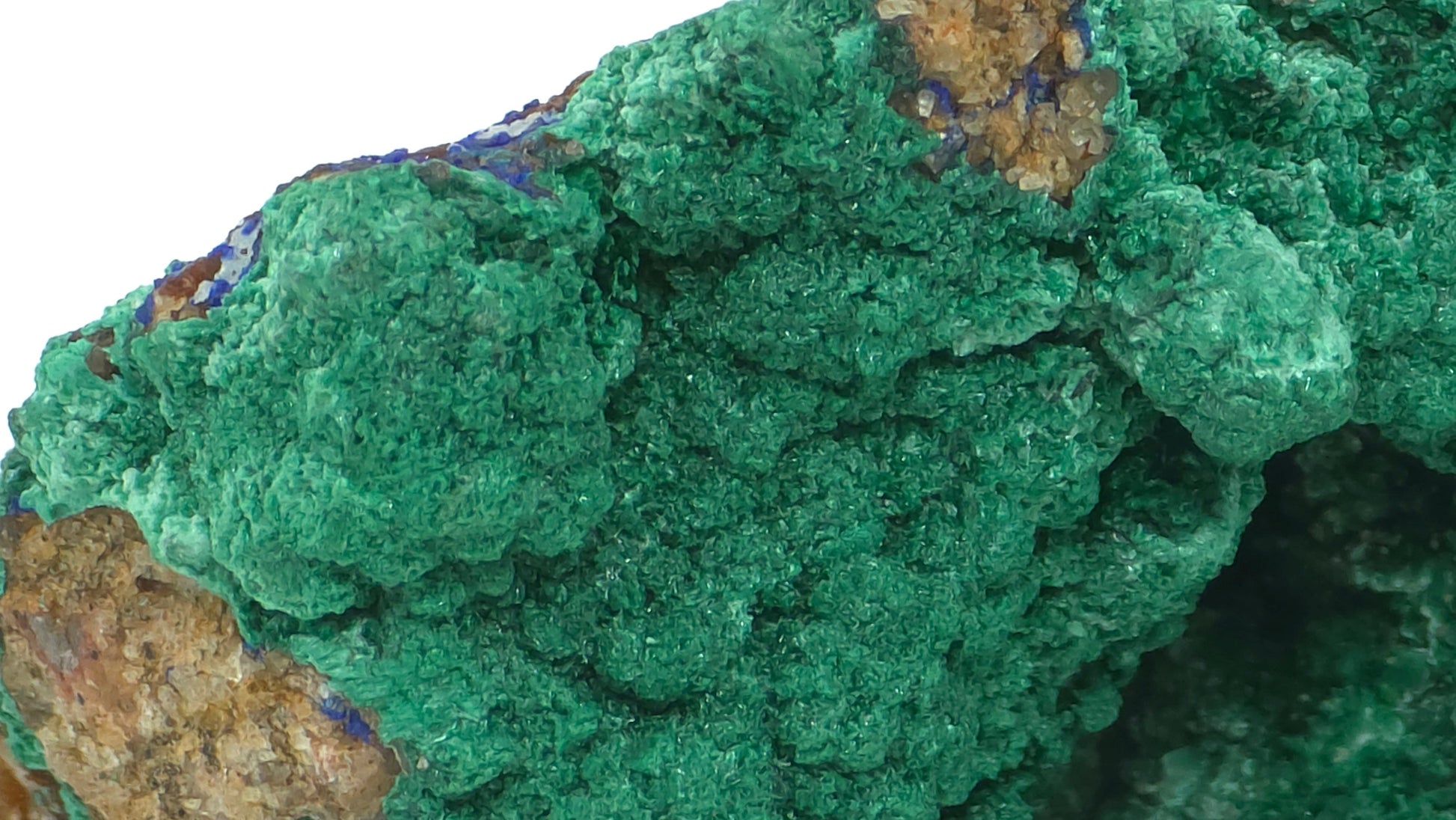 Natural Malachite with Azurite on Quartz – Mibladen, Morocco, vivid blue azurite and green malachite contrast close-up