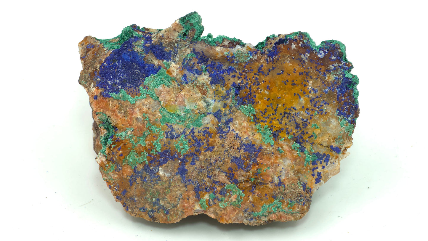 Natural Malachite with Azurite on Quartz – Mibladen, Morocco, azurite crystals on matrix detail