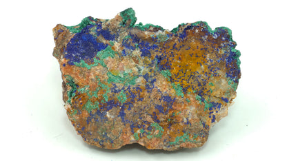 Natural Malachite with Azurite on Quartz – Mibladen, Morocco, azurite crystals on matrix detail