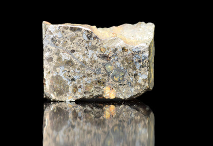 Talsint mesosiderite meteorite slice 0.70 g from Morocco showing brecciated silicate and metal matrix