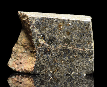 Talsint mesosiderite meteorite slice 1.08 g showing brecciated silicate and metal matrix