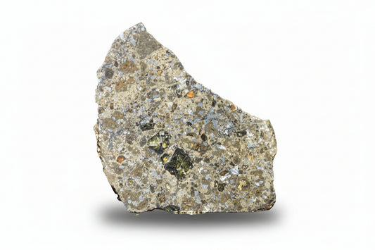 Talsint mesosiderite meteorite slice 0.70 g showing brecciated silicate and iron nickel matrix