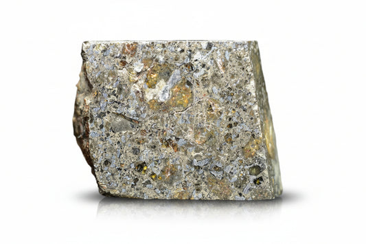 Talsint mesosiderite meteorite slice 1.71 g showing brecciated silicate and metal matrix