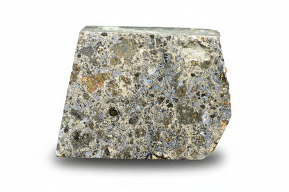 Talsint mesosiderite meteorite slice 1.71 g showing brecciated silicate and metal matrix