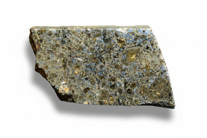 Talsint mesosiderite meteorite slice 1.72 g showing brecciated silicate and iron nickel metal matrix