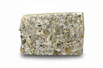 Talsint mesosiderite meteorite slice 1.99 g showing brecciated silicate and iron nickel metal matrix