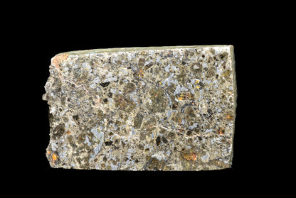 Talsint mesosiderite meteorite slice 1.99 g showing brecciated silicate and iron nickel metal matrix