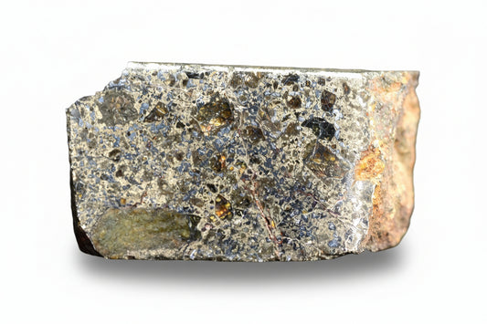 Talsint mesosiderite meteorite slice 2.39 g showing brecciated silicate and iron nickel metal matrix
