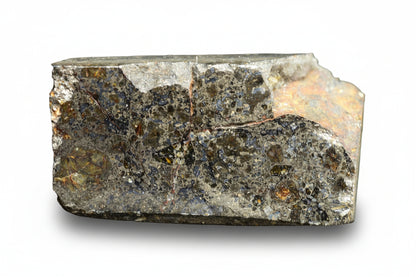 Talsint mesosiderite meteorite slice 2.39 g showing brecciated silicate and iron nickel metal matrix