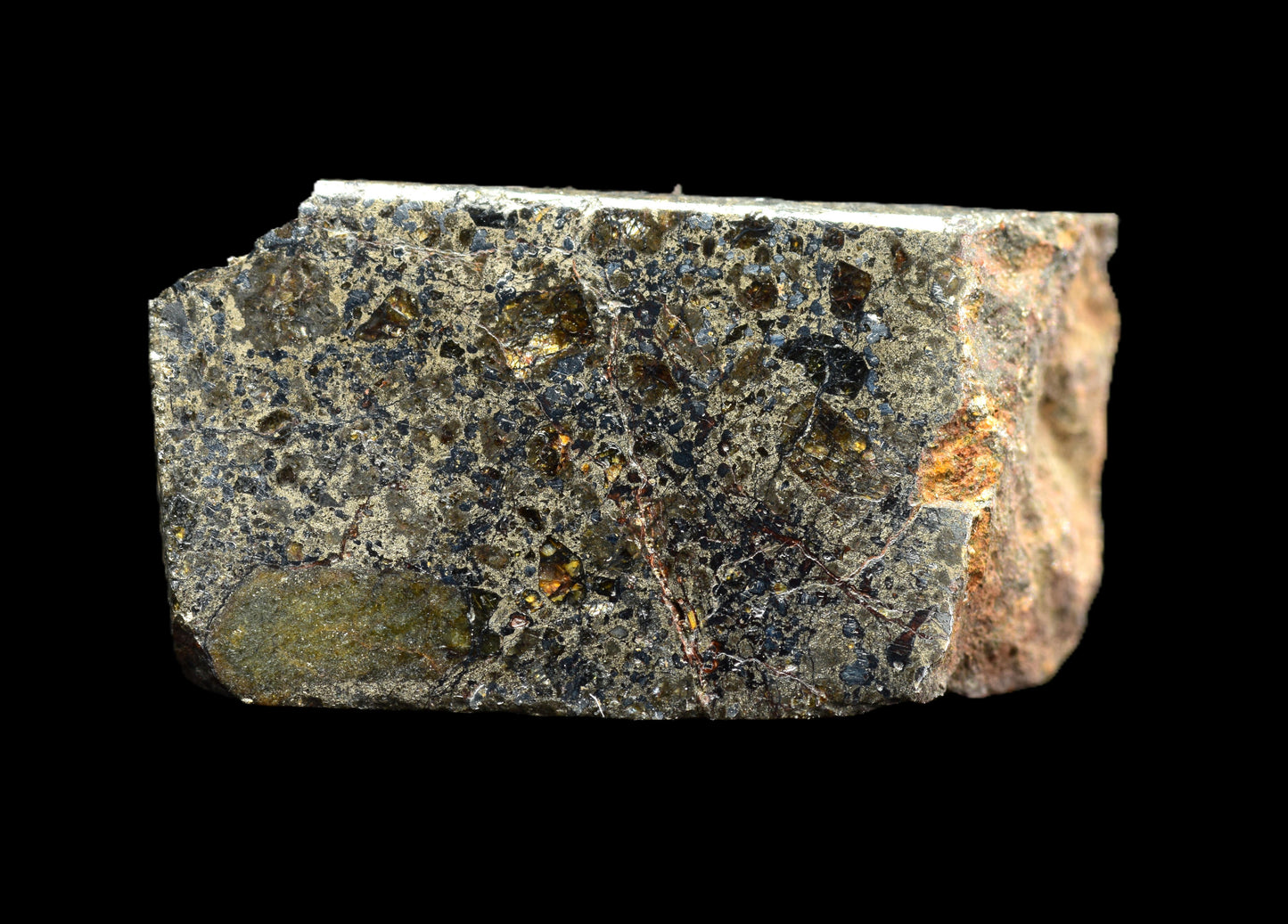 Talsint mesosiderite meteorite slice 2.39 g showing brecciated silicate and iron nickel metal matrix