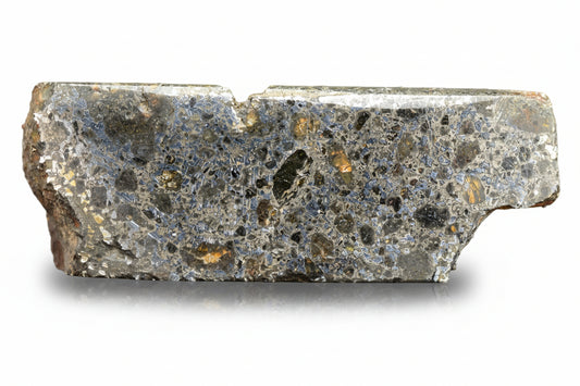 Talsint mesosiderite meteorite slice 2.7 g showing brecciated silicate and iron nickel metal matrix