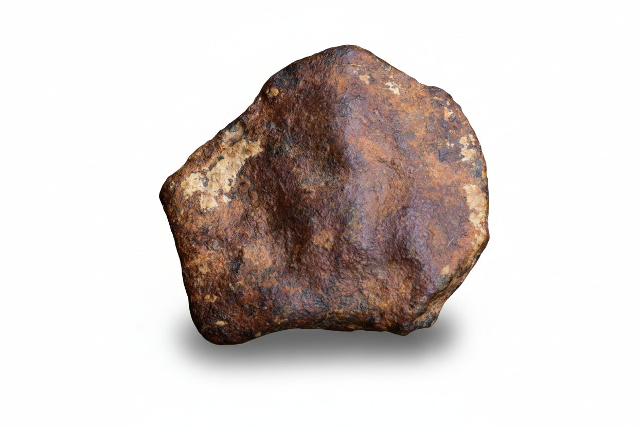 Unclassified chondrite meteorite fragment, 15.5 g, authentic NWA meteorite with rough, dark exterior and natural mineral surface.